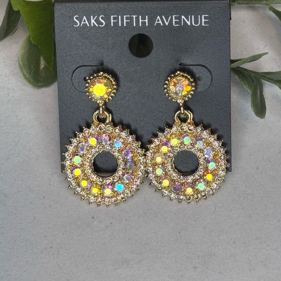 Saks Fifth Ave AB Crystal Post With Drop Hoop AB Crystal Earrings - Picture 6 of 9